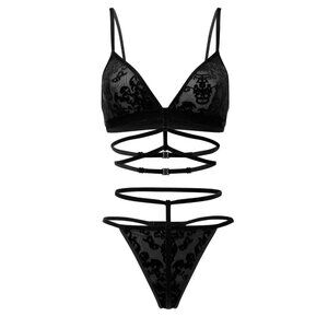 Killstar ✦ Sleepin' Curse Bra & Panty Set ✦ Burnout Velvet Gothic Strappy S NWT